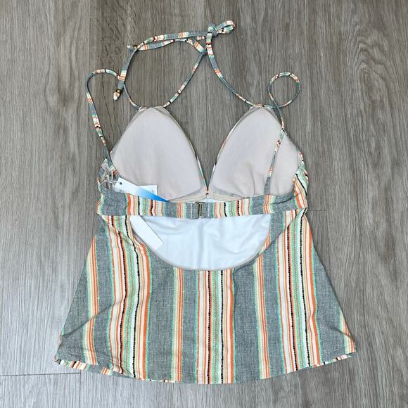 Lucky Brand Women's Gray/Black/Orange Striped Halter Tankini Swim Top sz XS - Picture 3 of 3